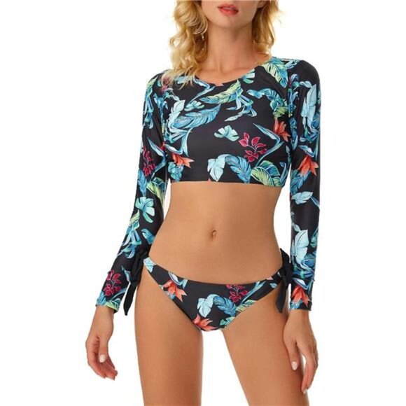 Women's Long Sleeve Rash Guard Swim Shirt Tankini Set UPF 50+ Quick-Dry - Picture 1 of 7